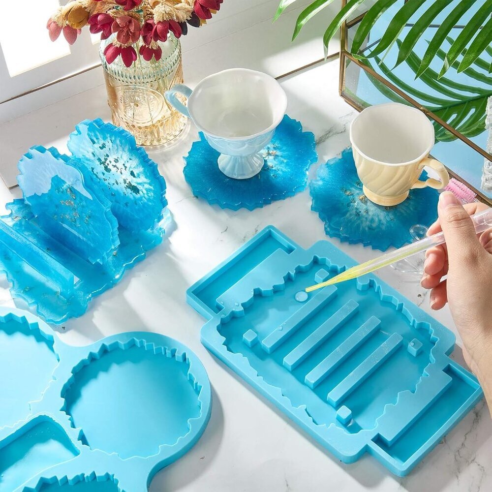 2 Pieces Coaster Resin Molds Set Coaster Stand Silicone Cup Mat Epoxy Resin Cast - Picture 4 of 7